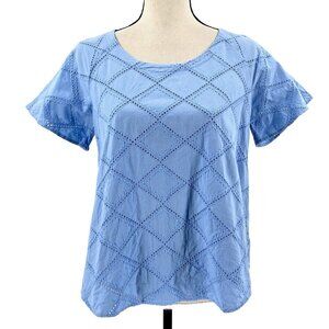 For Cynthia Blue Eyelet Blouse Top Womens S Embroidered Flutter Sleeve